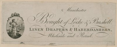 الاعلان عن Bought of Locke & Bushell ، مانشستر بواسطة مدرسة اللغة الإنجليزية