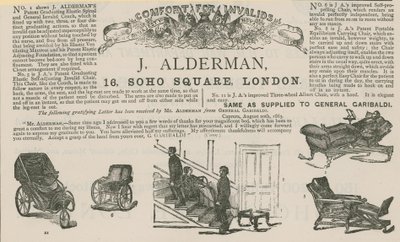إعلان ل J Alderman، مُصنِّع عربات المعاقين (نقش) بواسطة مدرسة اللغة الإنجليزية