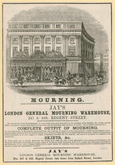 Advert for Jays ، London General Mourning Warehouse ، 247 & 249 Regent Street ، London بواسطة مدرسة اللغة الإنجليزية