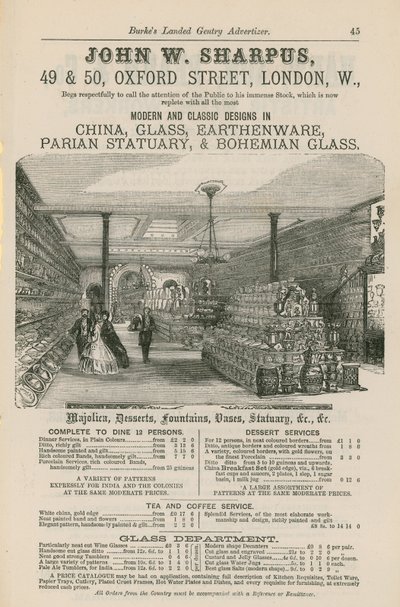 الإعلان عن John W Sharpus ، تصميمات حديثة وكلاسيكية في الصين ، زجاج ، خزف ، تماثيل باريان وزجاج بوهيمي بواسطة مدرسة اللغة الإنجليزية