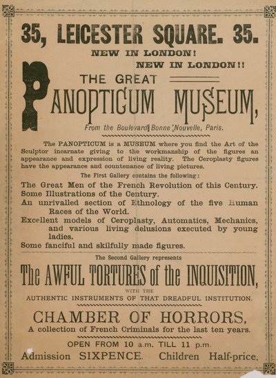 الإعلان عن متحف Great Panopticum ، 35 ليستر سكوير ، لندن ، 1854 بواسطة مدرسة اللغة الإنجليزية