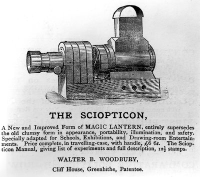 الاعلان عن Sciopticon ، c.1860s (ورق مطبوع) بواسطة مدرسة اللغة الإنجليزية
