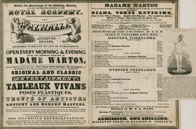الإعلان عن The Walhalla ، Leicester Square ، تحت إشراف Madame Warton بواسطة مدرسة اللغة الإنجليزية