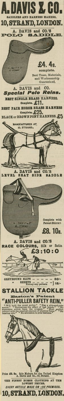 الإعلان عن السروج وصانع تسخير A Davis & Co بواسطة مدرسة اللغة الإنجليزية