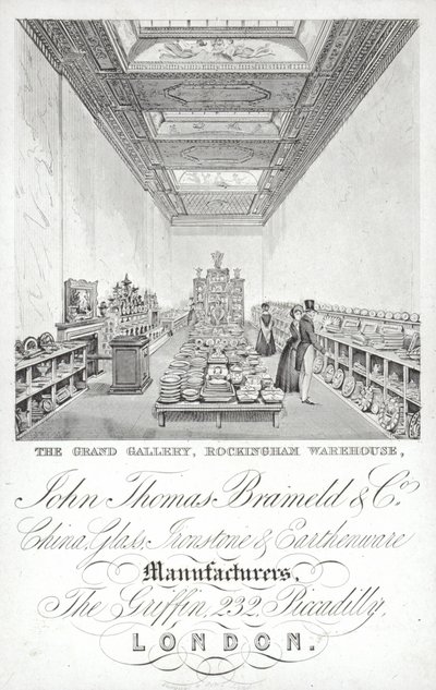 إعلان لشركة John Thomas Brameld and Co ، الصين ، مصنعي الزجاج والحجر الحجري والأواني الفخارية ، لندن بواسطة مدرسة اللغة الإنجليزية