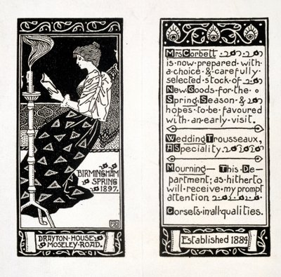 إعلان للسيدة كوربيت في درايتون هاوس ، برمنغهام ، 1897 بواسطة مدرسة اللغة الإنجليزية