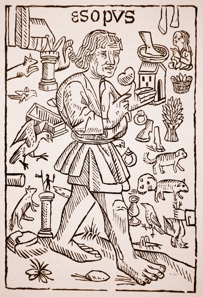 إيسوب ، صورة إلى خرافات إيسوب بقلم ويليام كاكستون (1422-91) ، 1434 (صورة بني داكن) بواسطة مدرسة اللغة الإنجليزية