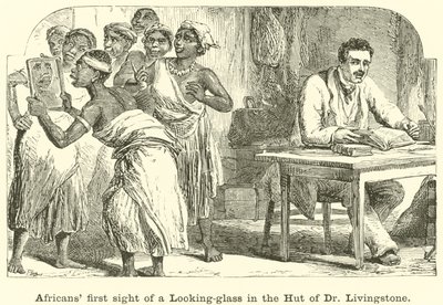 رؤية الأفارقة لأول مرة أمام زجاج في كوخ الدكتور ليفينغستون بواسطة مدرسة اللغة الإنجليزية