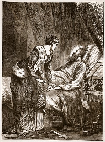 Alice Perrers في فراش الموت لإدوارد الثالث ، رسم توضيحي من Cassells Illustrated History of England (sepia photo) بواسطة مدرسة اللغة الإنجليزية