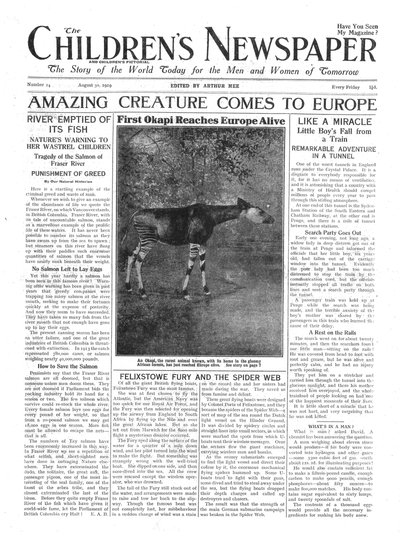 مخلوق رائع يأتي إلى أوروبا ، الصفحة الأولى من "جريدة الأطفال" ، أغسطس 1919 (ورق الصحف) بواسطة مدرسة اللغة الإنجليزية