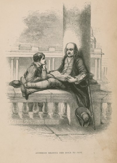 أندرسون يقرأ الكتاب المقدس لجاك ؛ رسم توضيحي من Poor Jack بواسطة Frederick Marryat بواسطة مدرسة اللغة الإنجليزية