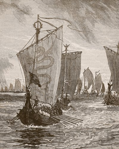 Anlaff دخول Humber ، توضيح من Cassells Illustrated تاريخ إنجلترا (صورة بني داكن) بواسطة مدرسة اللغة الإنجليزية