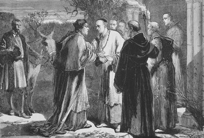 وصول Wolsey إلى الدير في ليستر ، توضيح من تاريخ البروتستانتية بقلم جيمس أيتكين ويلي (1808-1890) ، حانة. 1878 بواسطة مدرسة اللغة الإنجليزية