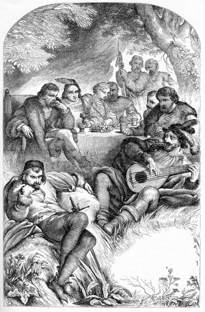 كما تحبها - رسم توضيحي في "" الأعمال التي أكملها ويليام شكسبير "" 1866 - تم استعارة الرسوم التوضيحية والشكل العام لهذه الطبعة من شكسبير المصور لكاسيل ، والذي نُشر في لندن بواسطة مدرسة اللغة الإنجليزية