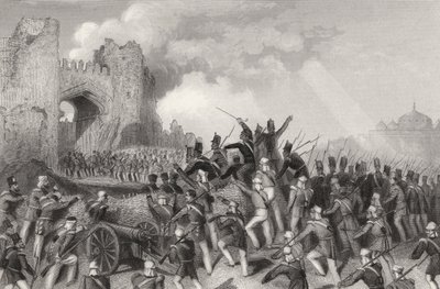 اعتداء على دلهي والاستيلاء على بوابة الكشمير في 14 سبتمبر 1857 ، من "تاريخ التمرد الهندي" المنشور عام 1858 بواسطة مدرسة اللغة الإنجليزية