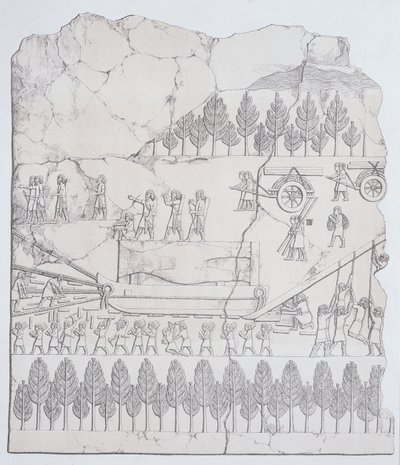 الأشوريون يتحركون ثور مجنح على زلاجة ، من نينوى وبقاياها أوستن هنري لايارد (1817-1894) نشر عام 1849 بواسطة مدرسة اللغة الإنجليزية