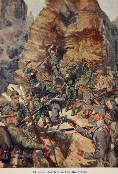 في الجوار القريب في الجبال ، رسم توضيحي من Told in the Huts: The YMCA Gift Book ، تم نشره عام 1916 بواسطة مدرسة اللغة الإنجليزية