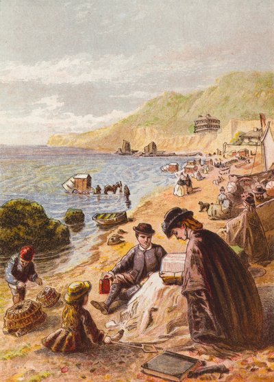 على الشاطئ (طباعة حجرية ملونة) بواسطة مدرسة اللغة الإنجليزية