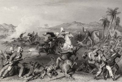 الهجوم على المتمردين Sealcote من قبل الجنرال نيكولسون الفرسان غير النظاميين في عام 1857 ، من `` تاريخ التمرد الهندي &39;&39; المنشور في عام 1858 بواسطة مدرسة اللغة الإنجليزية