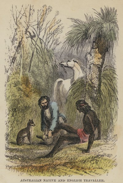 المسافر الأسترالي الأصلي والإنجليزي (نقش ملون) بواسطة مدرسة اللغة الإنجليزية
