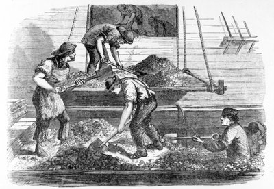 ثقل الصابورة في العمل في المسبح ، توضيح من `` London Labour and the London Poor &39;&39; بواسطة هنري مايهيو ، c.1840s بواسطة مدرسة اللغة الإنجليزية