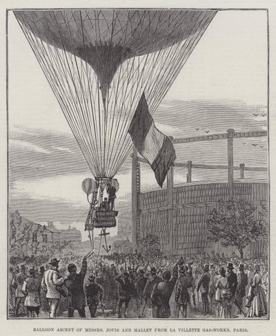 صعود بالون من Messers Jovis و Mallet من La Villette Gas-Works ، باريس (نقش) بواسطة مدرسة اللغة الإنجليزية