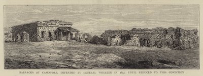 Barracks at Cawnpore, defended by General Wheeler in 1857, until reduced to this Condition (engraving) بواسطة مدرسة اللغة الإنجليزية
