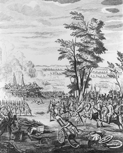 معركة مالبلوكيت ، 11 سبتمبر 1709 ، من "تاريخ الملكة آن" ، 1740 بواسطة مدرسة اللغة الإنجليزية