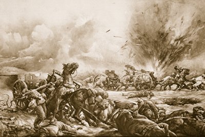 اشتعلت البطارية البافارية بنيران البندقية البريطانية بينما كانت تتجول جنوب طريق راباوم ، 1914-1919 بواسطة مدرسة اللغة الإنجليزية