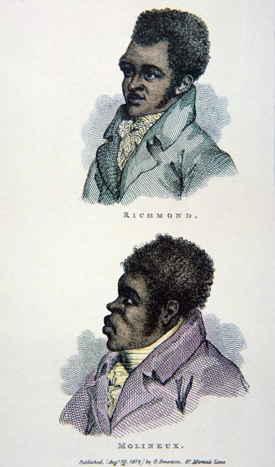 بيل ريتشموند وتوم مولينو ، نُشر عام 1812 (ليثو ملون) بواسطة مدرسة اللغة الإنجليزية