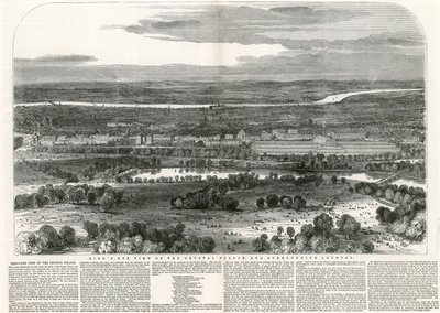 منظر للطيور من القصر البلوري والبلد المحيط ، المعرض الكبير ، 1851 بواسطة مدرسة اللغة الإنجليزية