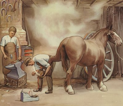 حداد يصنع حصانًا (لون ليثو) بواسطة مدرسة اللغة الإنجليزية
