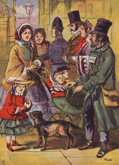 متسول أعمى (طباعة حجرية ملونة) بواسطة مدرسة اللغة الإنجليزية