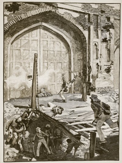 تفجير بوابة الكشمير في دلهي ، التوضيح من Cassells Illustrated History of England (sepia photo) بواسطة مدرسة اللغة الإنجليزية