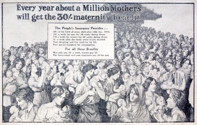 British card promoting maternity benefit paid for by National Insurance introduced by Liberal Chancellor of the Exchequer David Lloyd George (litho) بواسطة مدرسة اللغة الإنجليزية