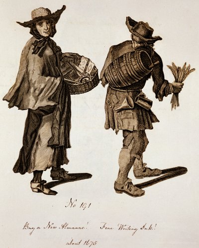 شراء تقويم جديد! حبر الكتابة الجميلة !، توضيح لبائعي الشوارع حوالي عام 1675 بواسطة مدرسة اللغة الإنجليزية
