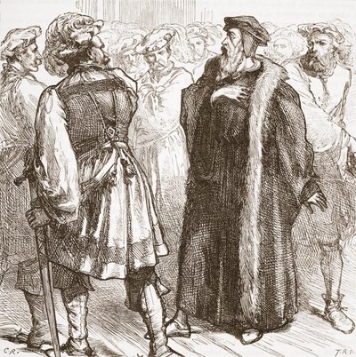 كالفن قبل أعدائه في المجلس ، توضيح من تاريخ البروتستانتية بقلم جيمس أيتكين ويلي (1808-1890) ، حانة. 1878 بواسطة مدرسة اللغة الإنجليزية
