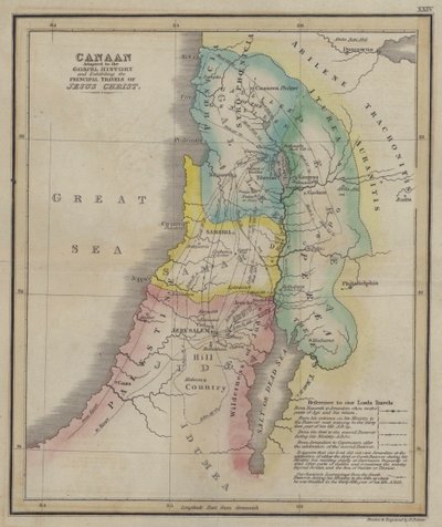 Canaan adapted to the Gospel History and exhibiting the Principal Travels of Jesus Christ (coloured engraving) بواسطة مدرسة اللغة الإنجليزية