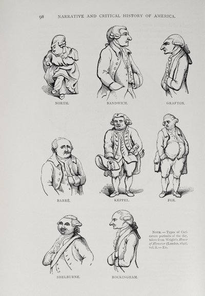 الرسوم الكاريكاتورية من "التاريخ السردي والنقدي لأمريكا" ، حرره جاستن وينسور ، لندن ، 1886 بواسطة مدرسة اللغة الإنجليزية