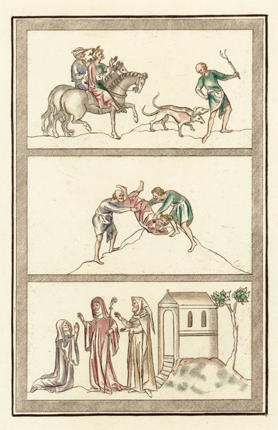 Cenelm, King of Mercia, hunting, murder of King, Abbess, nun and anchorite (coloured engraving) بواسطة مدرسة اللغة الإنجليزية