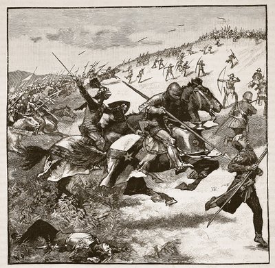 المسؤول عن الاسكتلنديين في Homildon Hill ، توضيح من Cassells Illustrated History of England (sepia photo) بواسطة مدرسة اللغة الإنجليزية