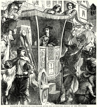 صياح تشارلز الأول من قبل البيبول بعد محاولة القبض على الأعضاء (نقش) بواسطة مدرسة اللغة الإنجليزية