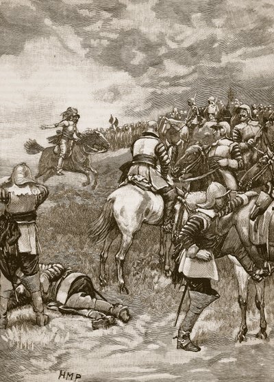 تشارلز في معركة نسيبي ، رسم توضيحي من Cassells Illustrated History of England (sepia photo) بواسطة مدرسة اللغة الإنجليزية