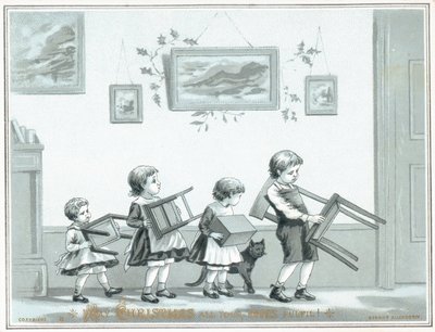 أطفال يحملون كرسي ومقاعد ، بطاقة عيد الميلاد بواسطة مدرسة اللغة الإنجليزية