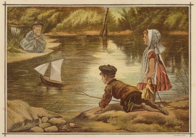 أطفال يطلقون نموذج يخت (لون ليثو) بواسطة مدرسة اللغة الإنجليزية