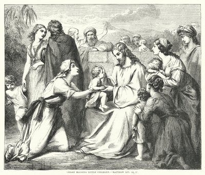 المسيح يبارك الأطفال الصغار ، ماثيو التاسع عشر بواسطة مدرسة اللغة الإنجليزية