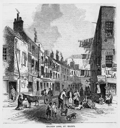 تشيرش لين ، سانت جايلز ، حوالي 1840 (نقش) بواسطة مدرسة اللغة الإنجليزية