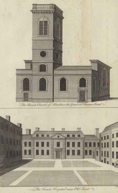 كنيسة Allhallows the Great ، شارع Thames والمستشفى الفرنسي بالقرب من Old Street ، لندن بواسطة English School