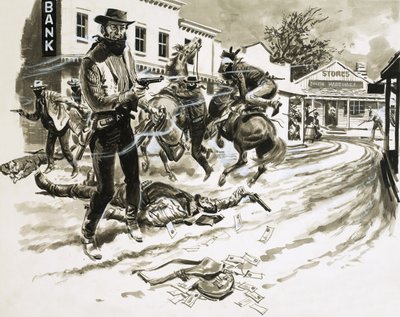 كول يونغر ، عضو Jesse James Gang ، في تبادل لإطلاق النار بواسطة مدرسة اللغة الإنجليزية