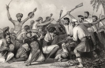 صراع مع الغزيين قبل باريلي في 6 مايو 1858 ، من "تاريخ التمرد الهندي" ، نُشر عام 1858 بواسطة مدرسة اللغة الإنجليزية